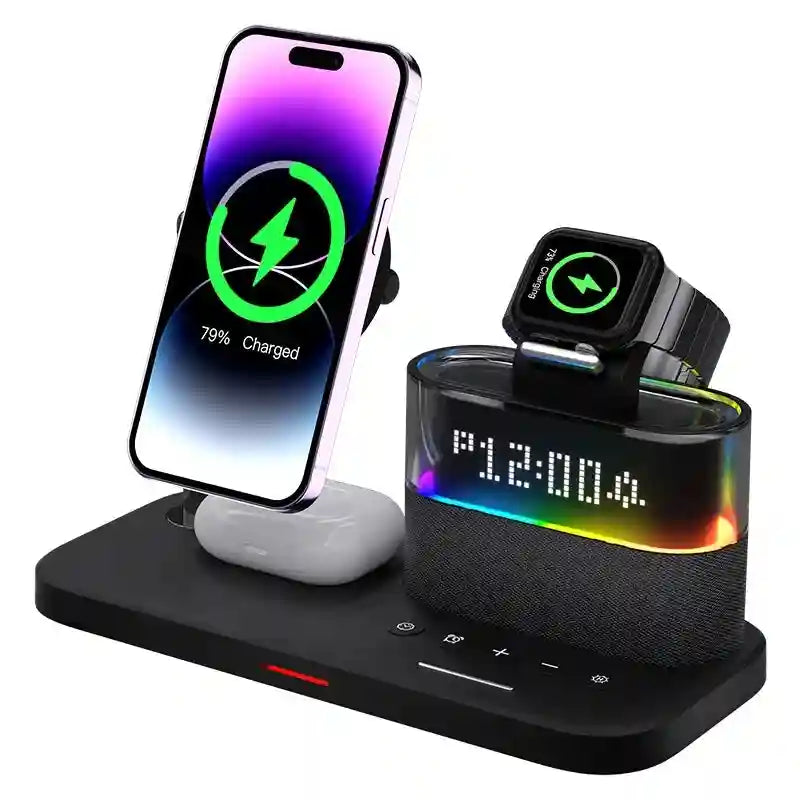 3-in-1 Wireless Charging Station with RGB Alarm Clock - Qi Certified Tidesmit