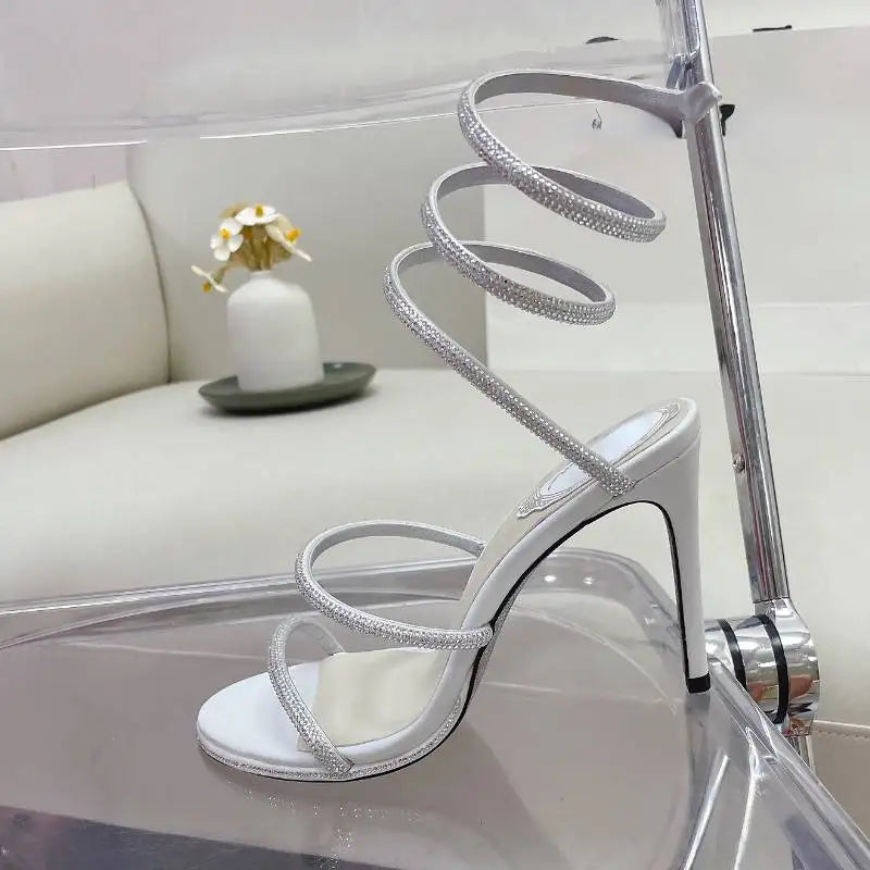2023 Talon De Mariage Real Leather Silver Sole Wrap Around Luxury Heels for Lady