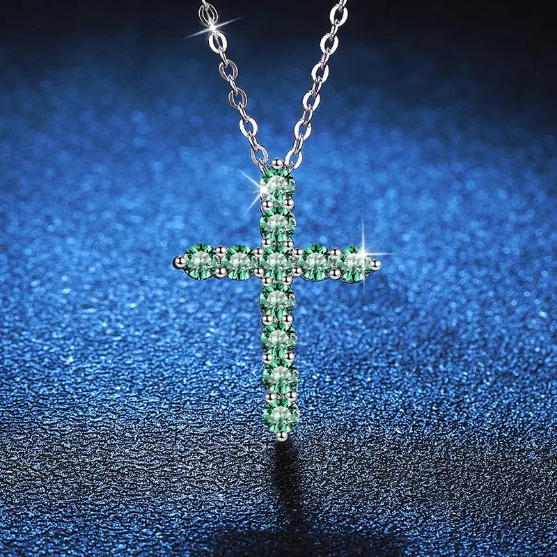 Hip Hop Full Diamond Colored Moissanite Pendant Platinum PT950 18K Gold Necklace Women's Classic Cross GRS Certified Geometric