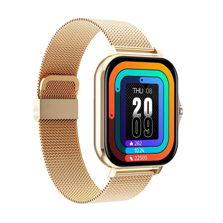 Smartwatch with Bluetooth Calling and Fitness Tracker - Silicone/Metal Gold+Metal watch band My Store