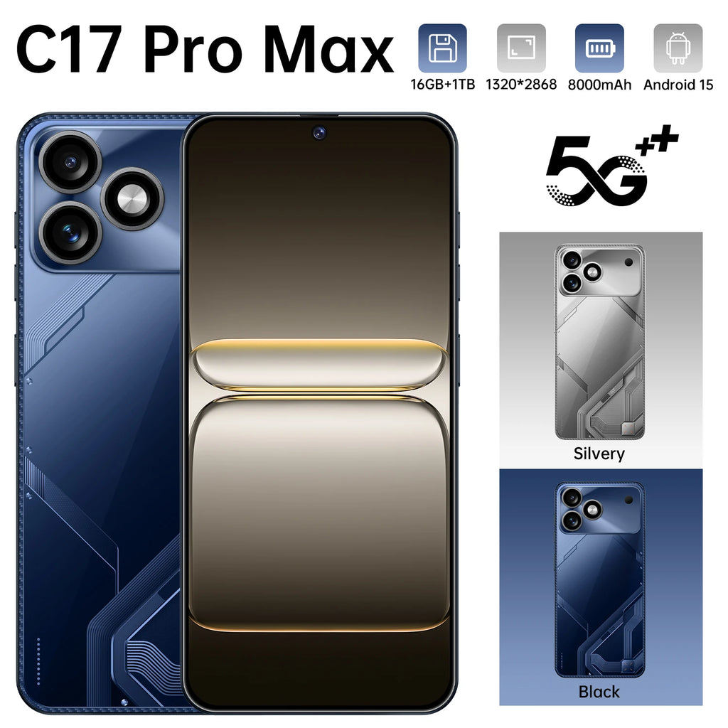 2026 New Smartphone 16+1TB Large Memory C17Pro Mas Phone 7.3 Large Inch 8000mAh Battery
