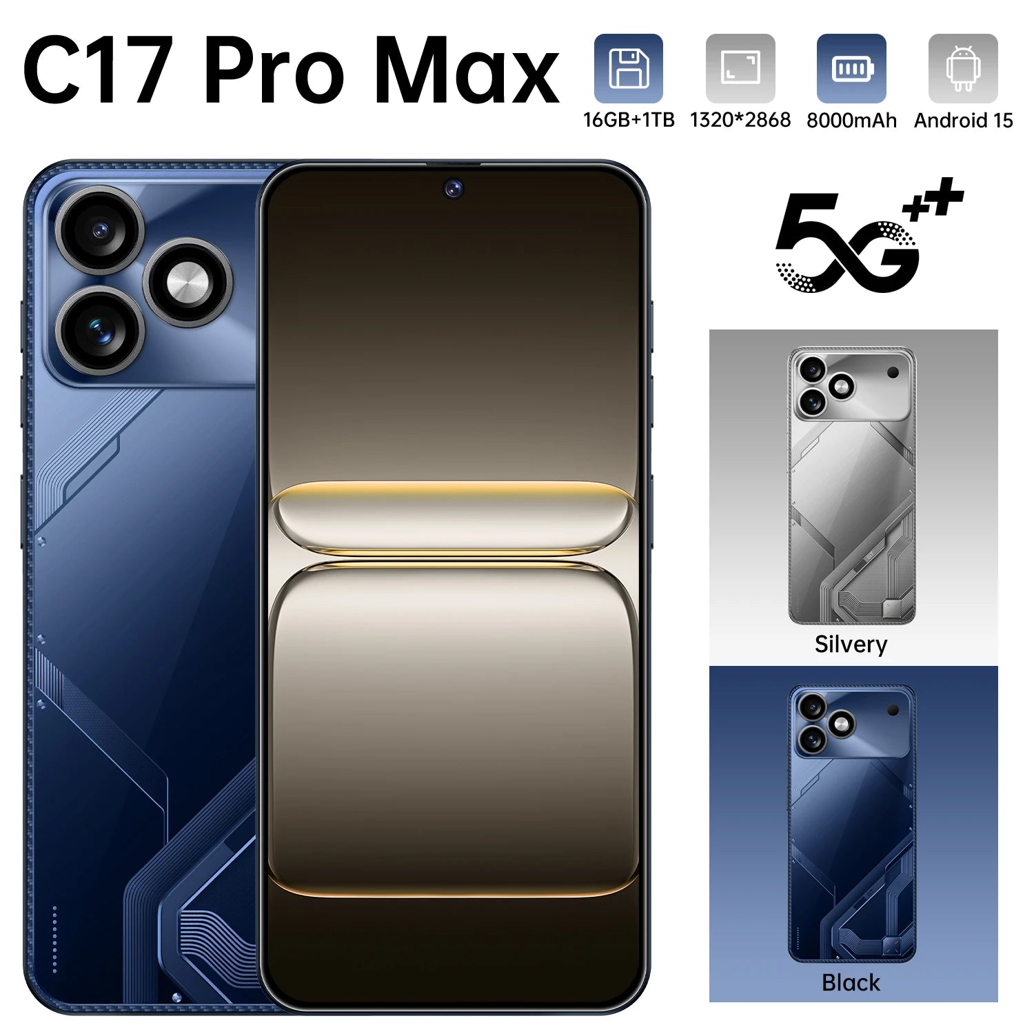 2026 New Smartphone 16+1TB Large Memory C17Pro Mas Phone 7.3 Large Inch 8000mAh Battery