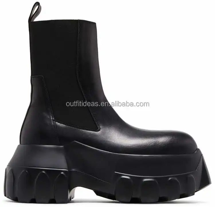 Round Toe Calf Leather Original Women Men Platform Dress Shoes Elasticated Panelled Boots Mega Tractor Leather Men Chelsea Boots