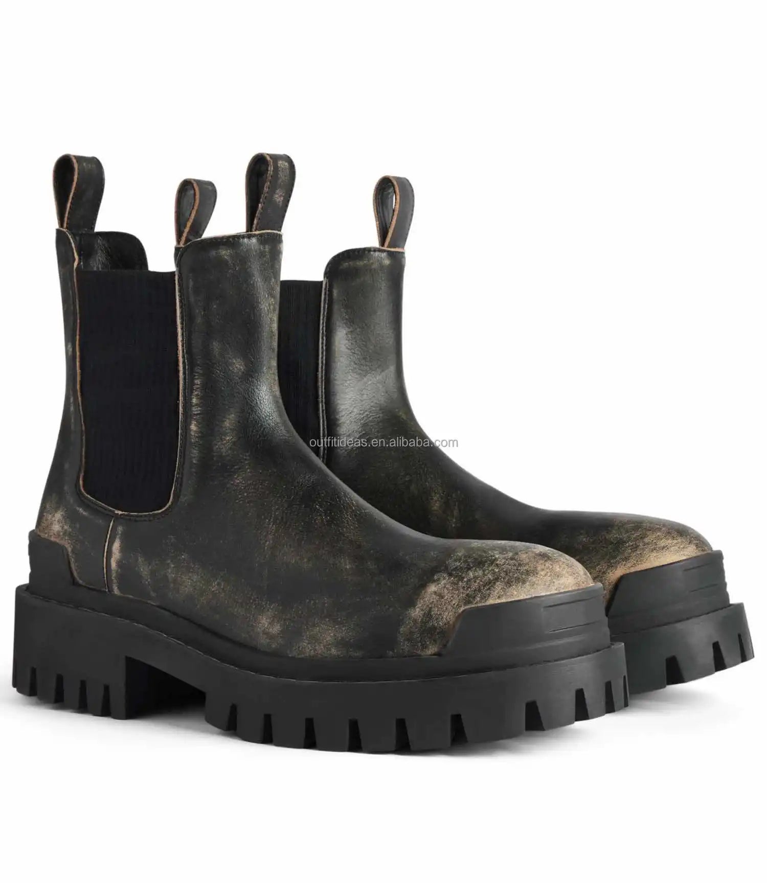 Extra Round Toe Worn-Out Effect Brown Distressed Bullskin Leather Dress Shoes Distressed Unisex Men Worn-out Strike Chelsea Boot