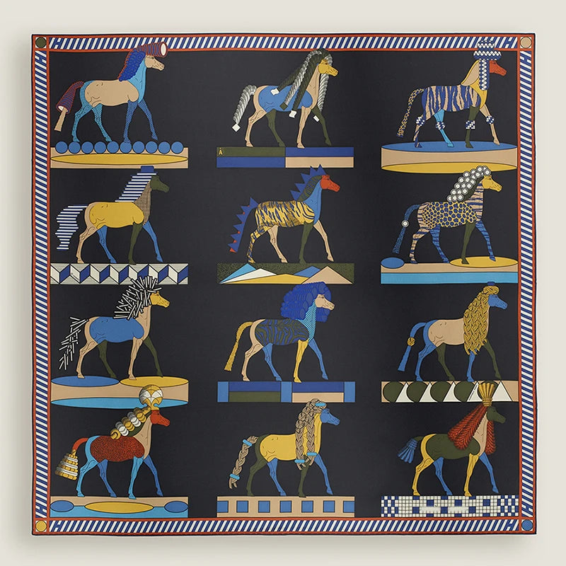 Luxurious 90*90cm Square Digital Abstract Art Animal Printed Silk Scarf Gift Specially Designed for Elegant Individuals