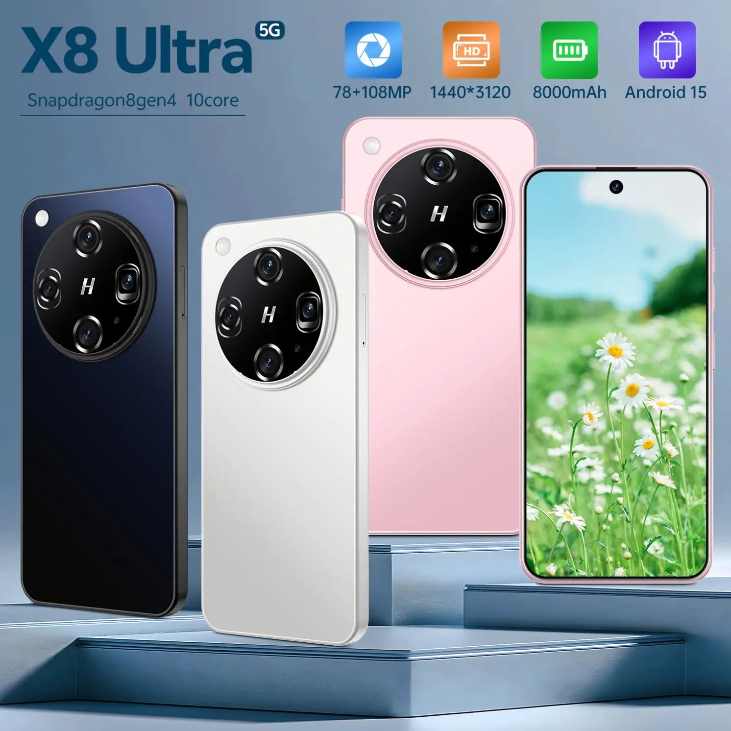 X8 Ultra 5G Smartphone, 1TB, 16GB RAM, 7.3 Inch HD Display Tidesmit