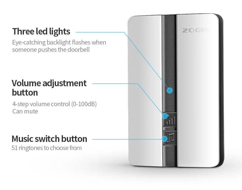 VeryHome Wireless Doorbell Waterproof Self-powered Button Smart Door Bell Sets Home Welcome Outdoor House Chimes  Receiver
