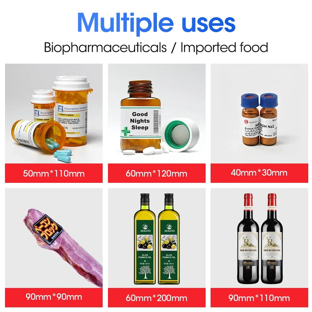 Self-adhesive label paper sample prints for pharmaceutical and food products