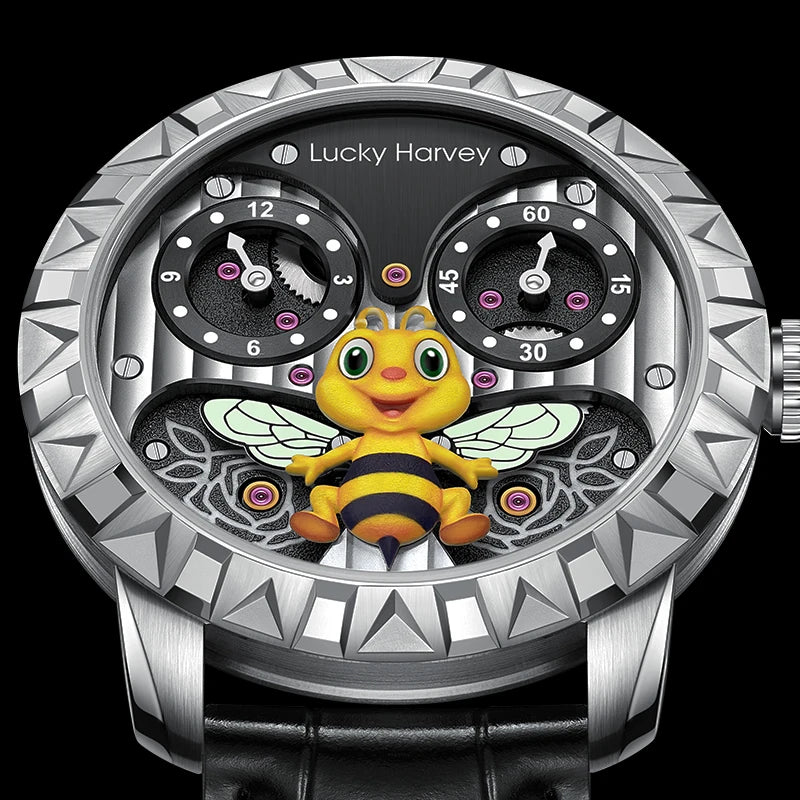 Lucky Harvey Luxury Movement Wristwatches 43mm Dial Luminous Automatic Bees Mechanical Wrist Watch