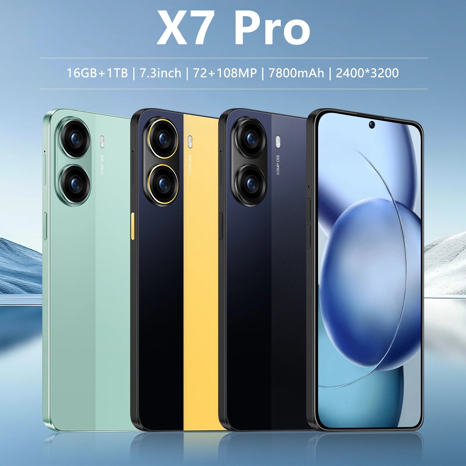 2026 Trending X7 Pro Android Smartphone 7800mAh Big Battery 7.3" Display Multi-Language System