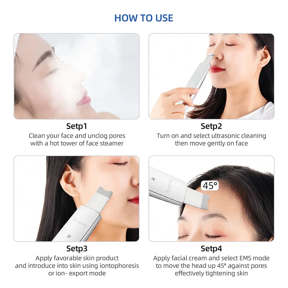 Ultrasonic Facial Skin Scrubber | Professional Deep Cleaning Spatula Scrubs Treatments Tidesmit