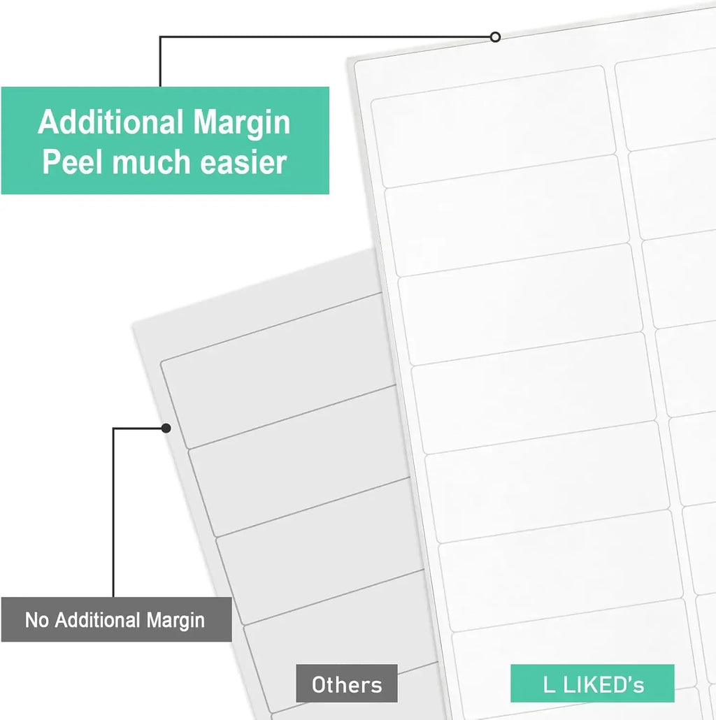 Printable address label sheets showing margin comparison, blank label rectangles