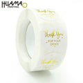 White thank-you sticker roll with gold “Thank You for Your Order” text, waterproof vinyl