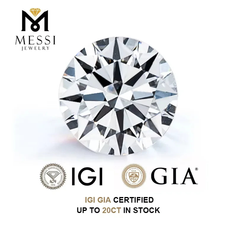 Messi in Stock IGI Certificate 0.3ct 0.5ct 1ct 1.5ct 2ct 3ct 4ct 5ct 6ct Wholesale Lab Created HPHT CVD Lab Grown Diamond