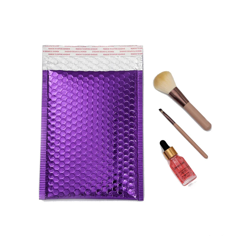 Purple bubble mailer envelope with bubble texture and label strip