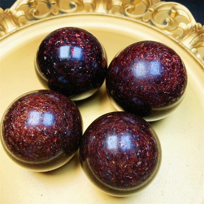 New Arrivals Natural Minerals Crystal Healing Stone Deep Red Rhodonite Sparking Mica Ball for Decoration Gift