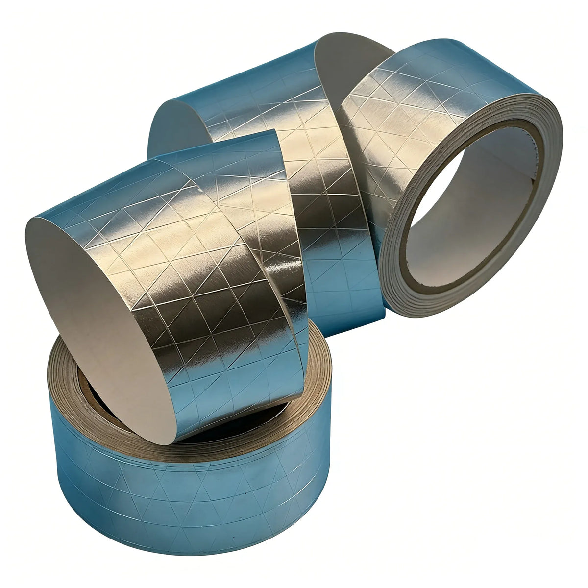 20mm aluminum foil tape rolls with blue backing and reflective silver surface