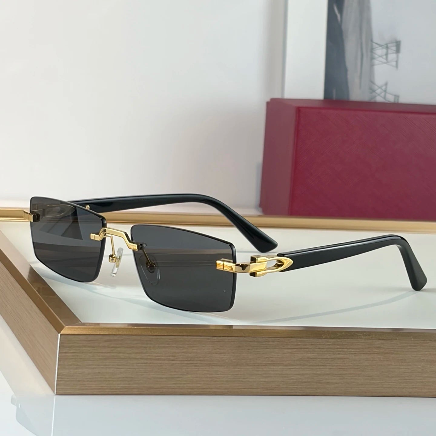 2026 Brand Designer Luxury Fashion Men's Sunglasses Rectangular Borderless Gradient Lens Unisex Titanium Frame UV400 Optical