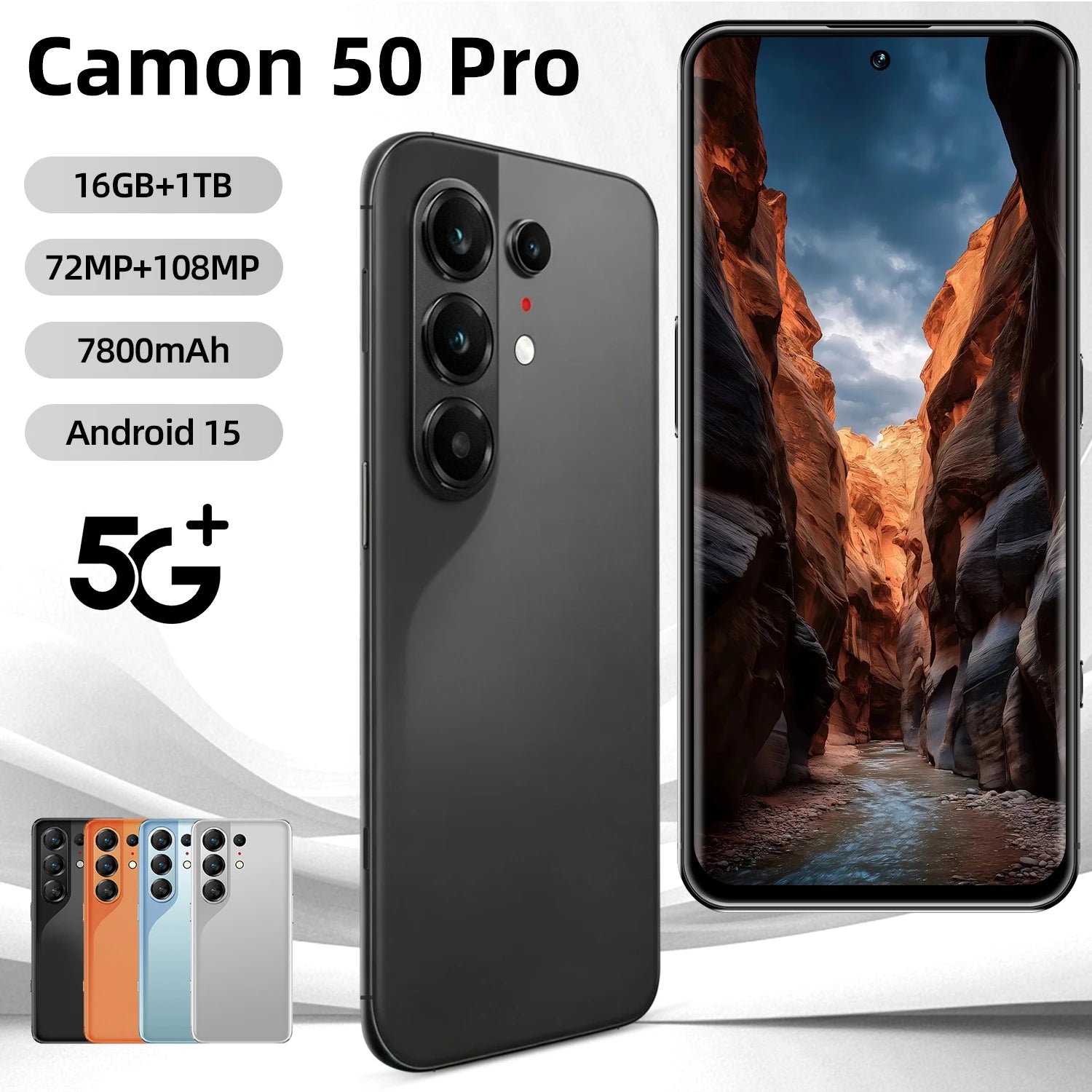 Tecno Camon 50 Pro 5G smartphone with 16GB RAM in a sleek modern design, viewed from the side, gallery image 2.