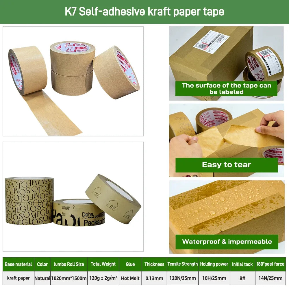 Self-adhesive kraft paper tape roll and packing strips with printed logo