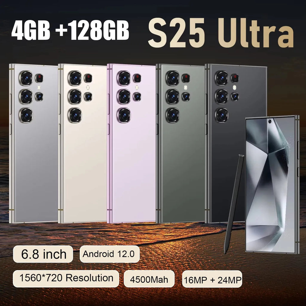 New Arrival S25U Smartphone Android 12.0 1560*720 Fast Charging LTE Mobile Phone 16MP + 24 MP 4500Mah RAM 4G+64GB 128GB ROM