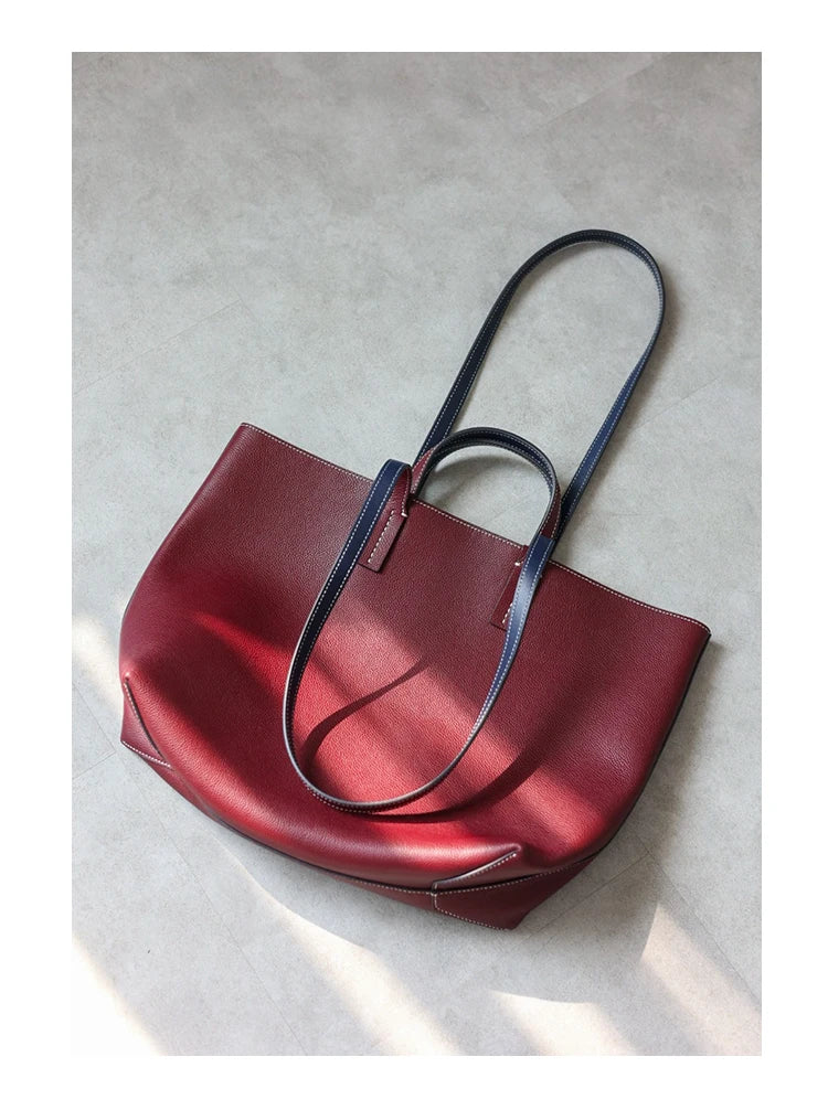 Women Luxury Genuine Leather Tote Soft Cowhide Handbag Two Sides Available Using Shoulder Bags Versatile And Durable