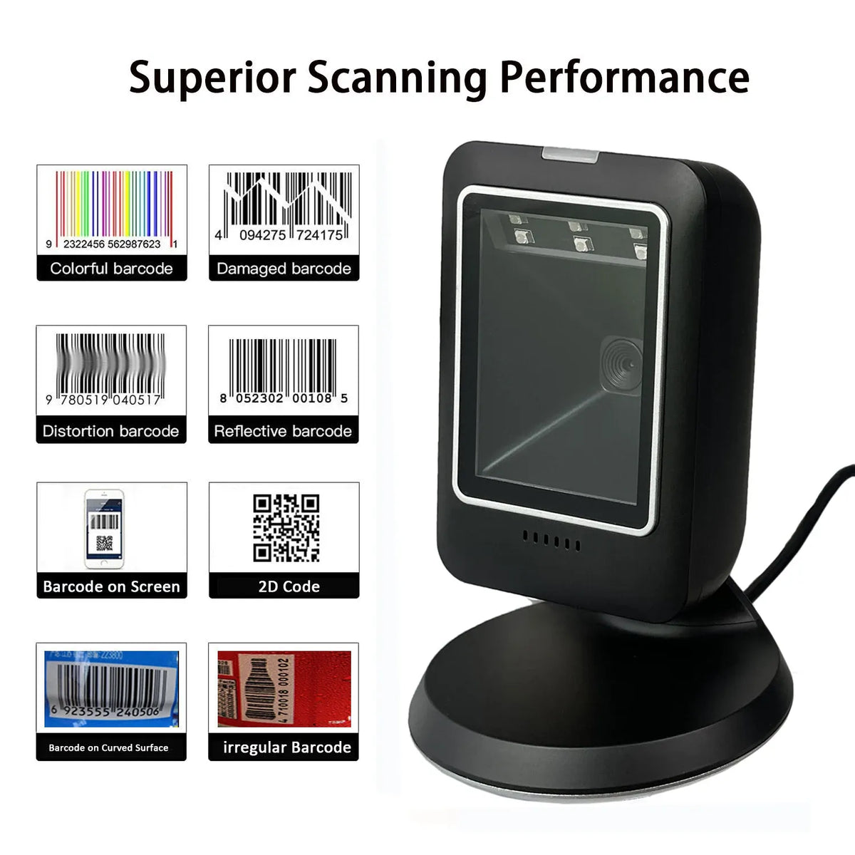 Barcode Scanner 2D All-Round Desktop Automatic Sensing Data Matrix Reader Supermarket USB Barcode Reader 1D 2D QR Code