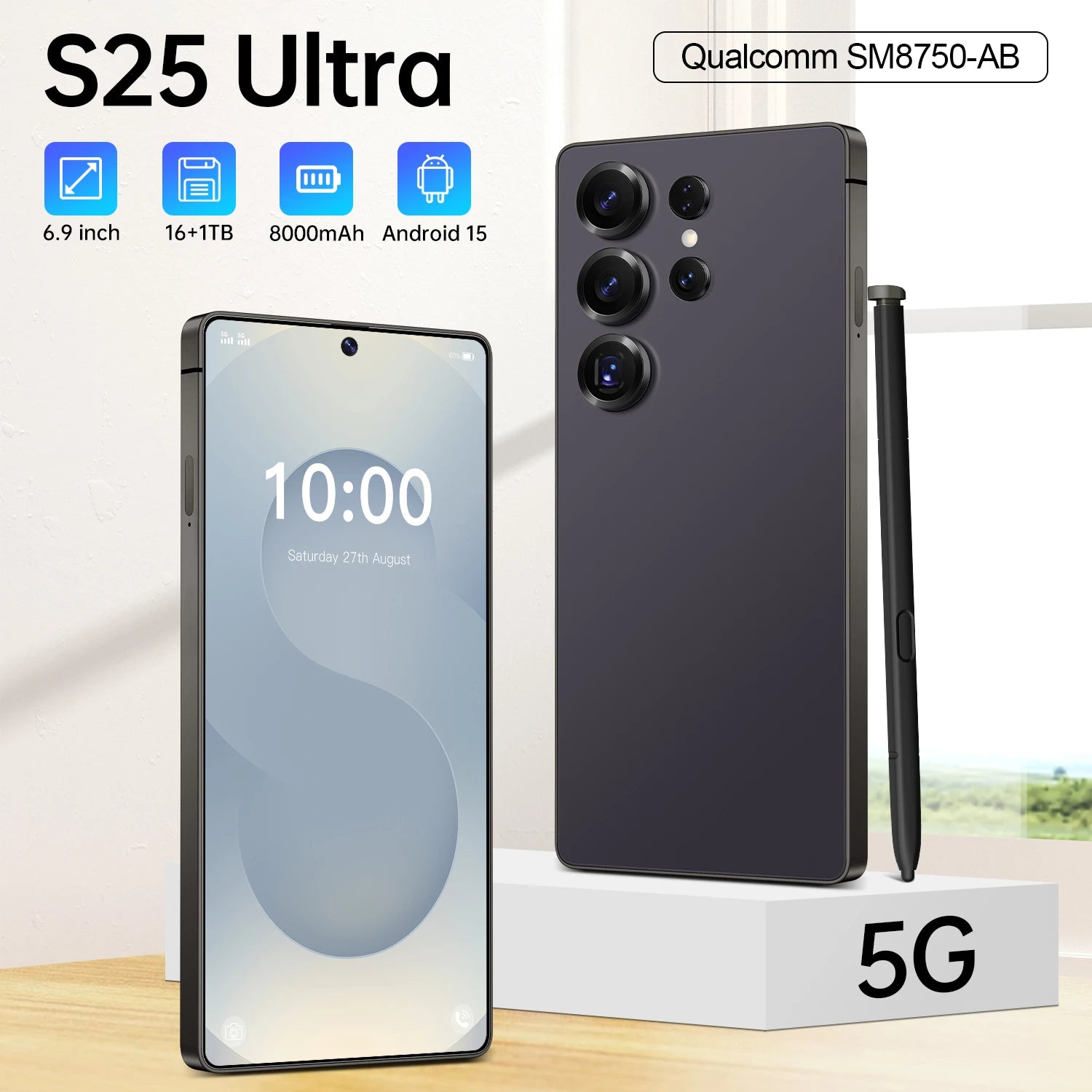 Ultra 5G S25 smartphone with 7.3 inch HD display, 108MP camera, and 8800mAh battery, gallery view 2.