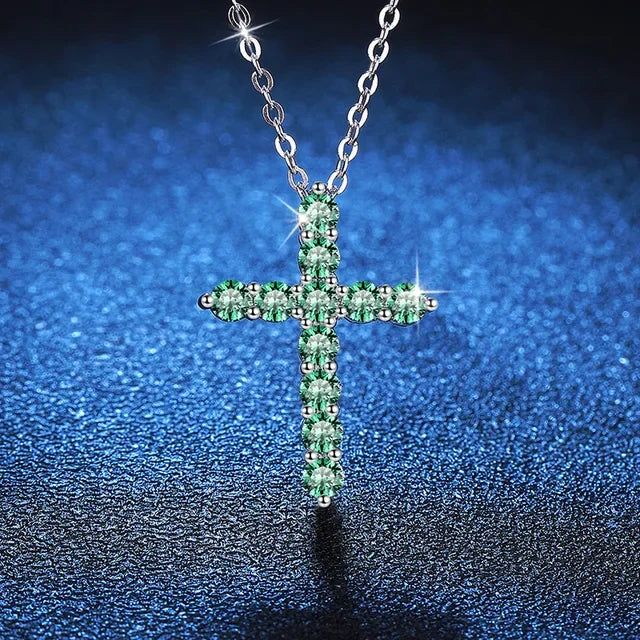 Hip Hop Full Diamond Colored Moissanite Pendant Platinum PT950 18K Gold Necklace Women's Classic Cross GRS Certified Geometric