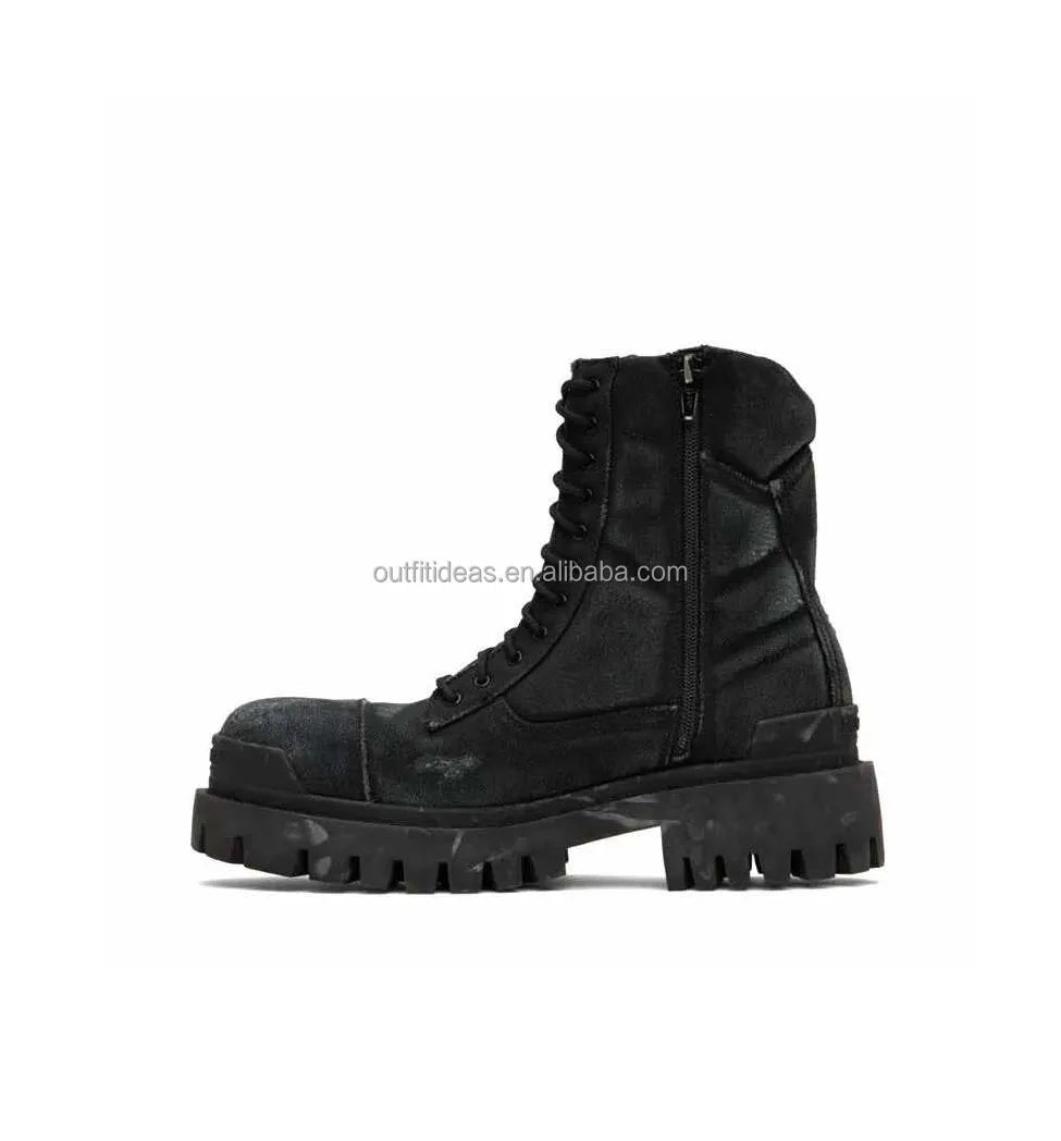Worn-Out Brown Black Vintage Heavily Distressed Boots Round Toe Leather Men Dress Shoes Super Distressed Lace-up Men Strike Boot