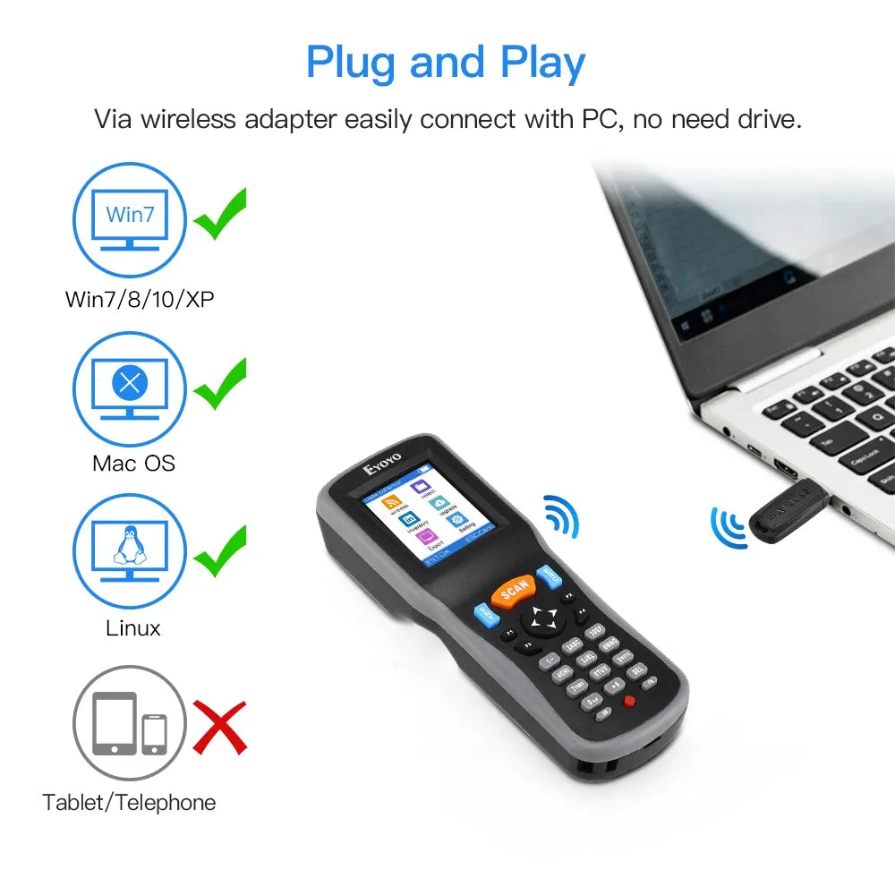 Eyoyo 1D Wireless Barcode Scanner Handheld Data Collector Inventory Counter Scanner Portable Bar Code Reader For Warehouse