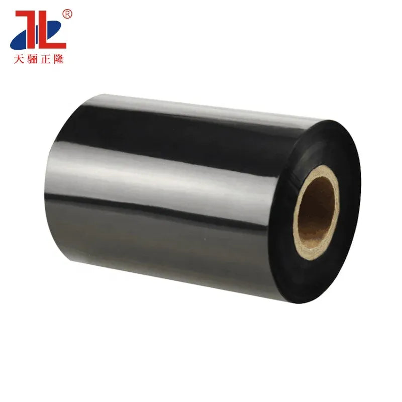 Black wax resin thermal transfer barcode ribbon roll with visible end core