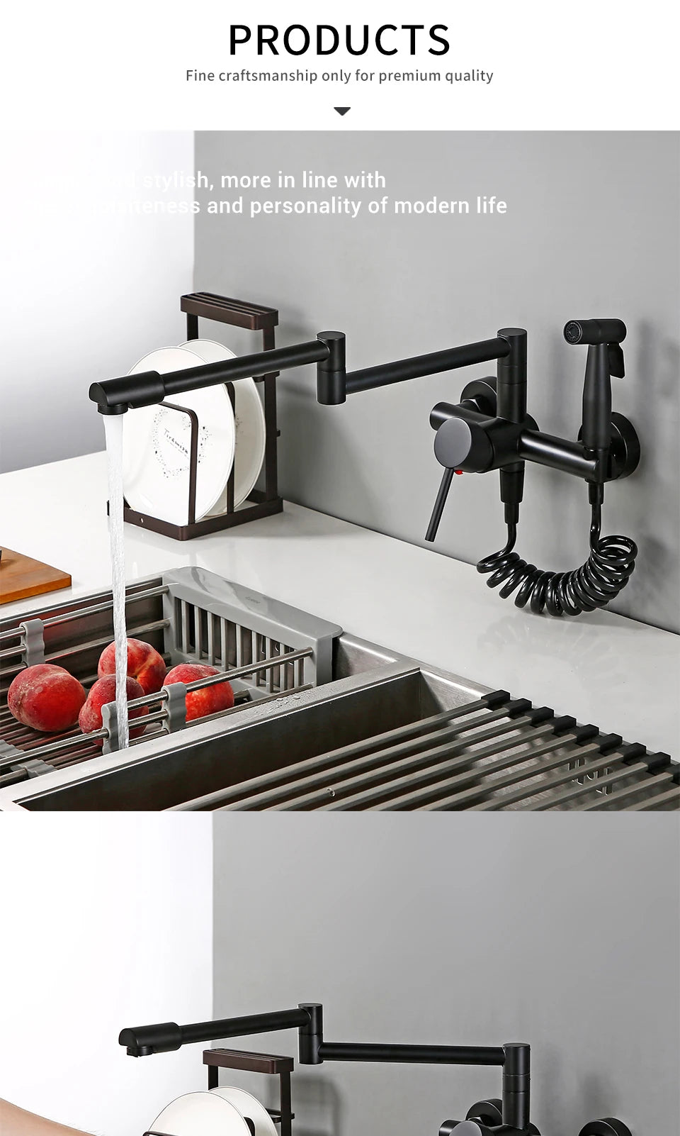 Wholesale Black Hot Sale Hot and Cold Pull Out Kitchen Mixer Tap Pot Filler Faucet Synchronize Airbrush Kitchen Faucet