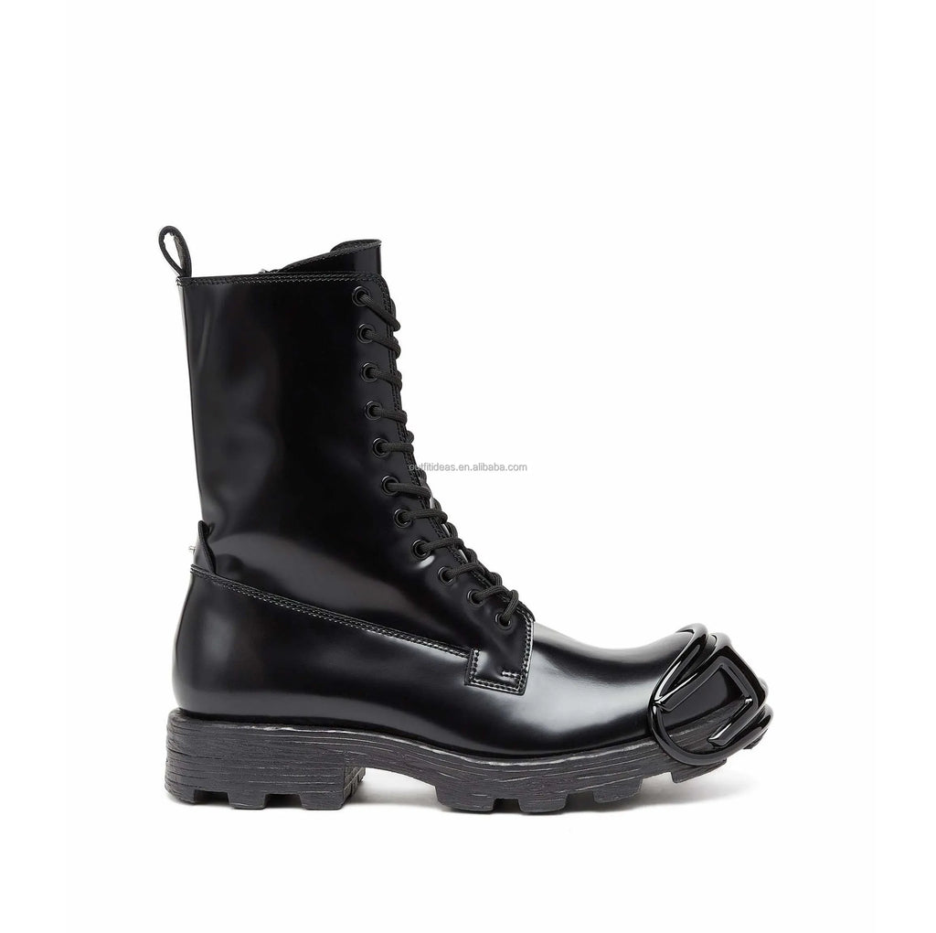 Calf Leather True to Size Side Zip Round Toe Genuine Leather Derby Shoes With Box Unisex Men Ankle Hammer Lace-up Leather Boots