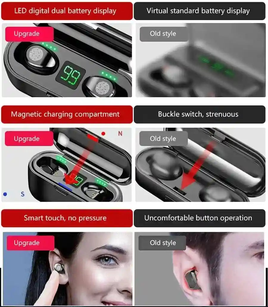 Tidesmit Wireless Gaming Earbuds with 2000mAh Charging Case - Black Tidesmit