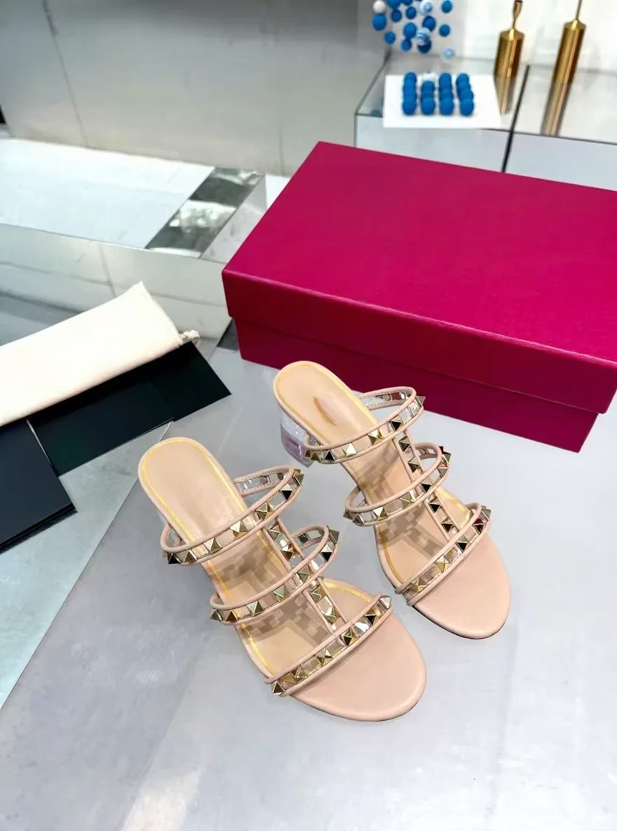 New Designer Famous Brand Luxury slippers Genuine Leather New Transparent Low Heels Sandals Femme 2024