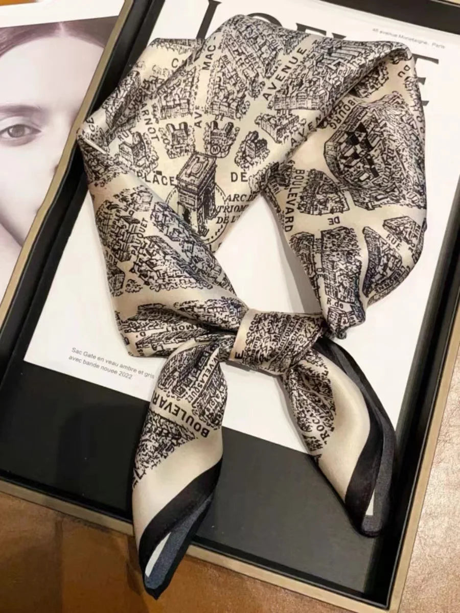 Fashion Foulard Luxury Brand Custom Digital Printing Square Silky Scarves Women 70X70Cm Bandana Scarf Foulard En Soie