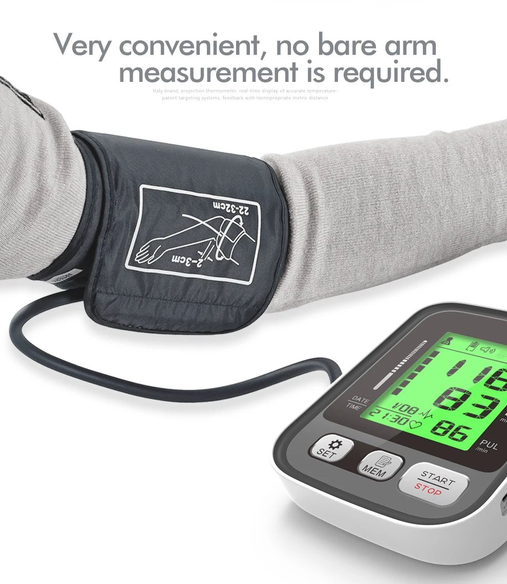 JianYouCare Digital LCD arm tensiometers Blood Pressure Monitor Heart rate Meter Large Cuff Sphygmomanometer Portable Tonometer