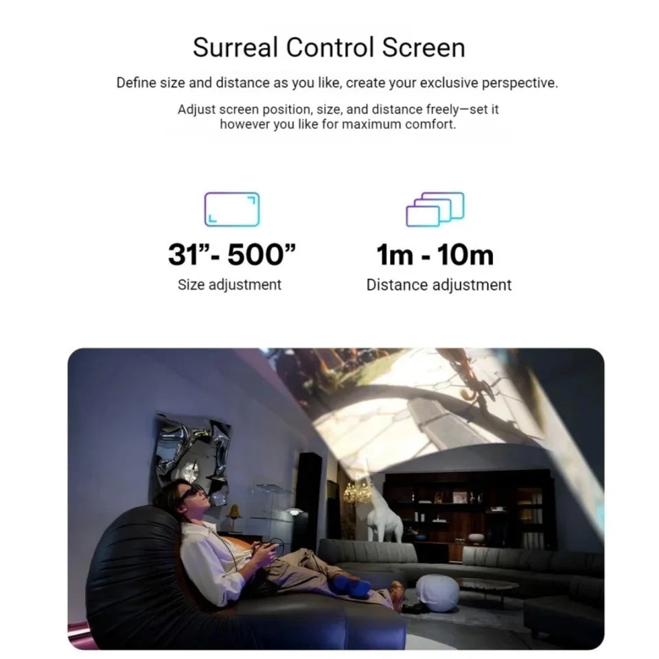 XREAL 1S Smart AR Glasses Native 2D to 3D Virtual Reality 3DoF Spatial Hover 500" Portable Giant Screen 52 FOV Movie Viewing
