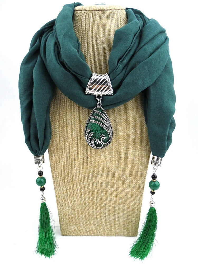 Four Seasons Luxury Solid Jewelry Statement Wild Necklace Scarves Head Scarf Silk Tassel Snood Scarves Women Head Hijab
