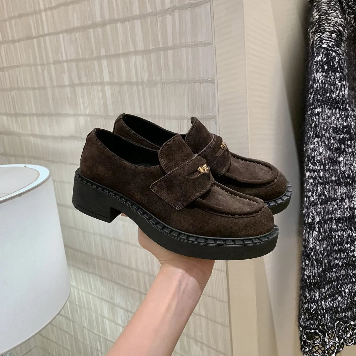 High-quality Spring Chunky Heel Platform Loafers for Women with Artificial Leather Upper Anti-Slip Breathable Design