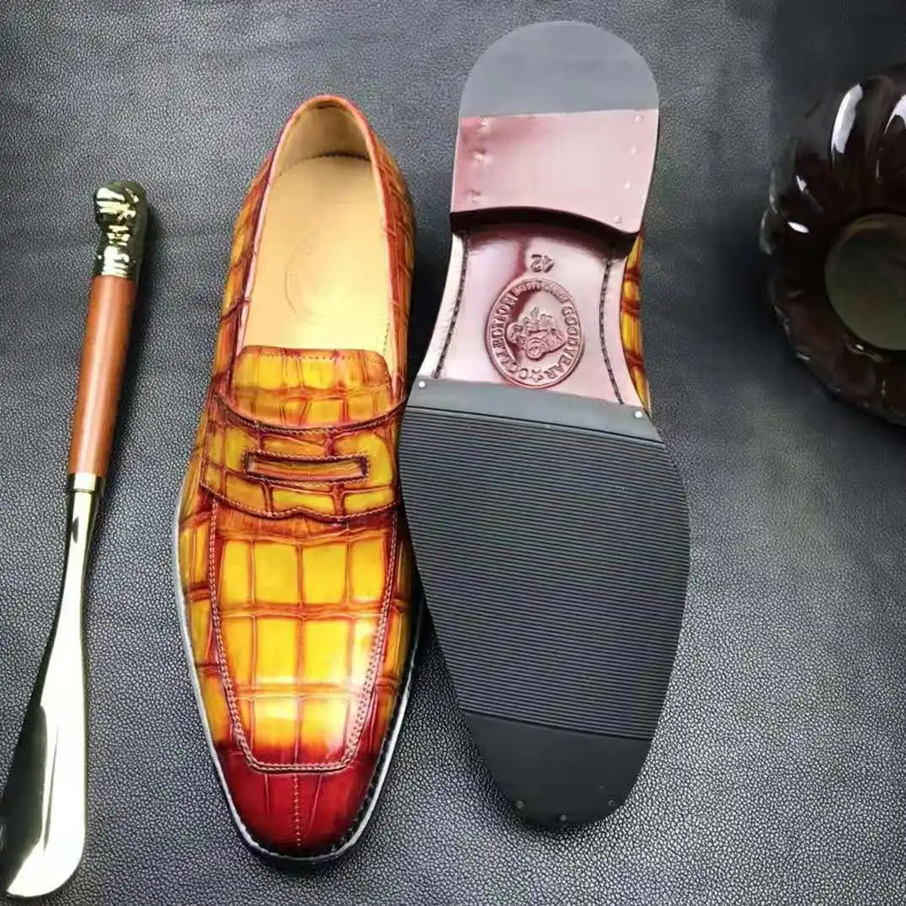 Goodyear Welt Genuine Crocodile Leather Men Loafer Shoes Handmade Penny Loafers Shoes Business Formal Luxury Men's Shoes