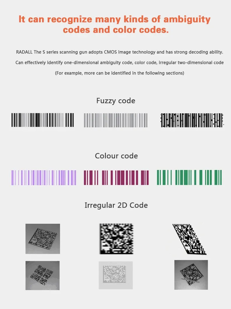 Barcode scanner decoding examples: color codes and irregular 2D barcode scanning