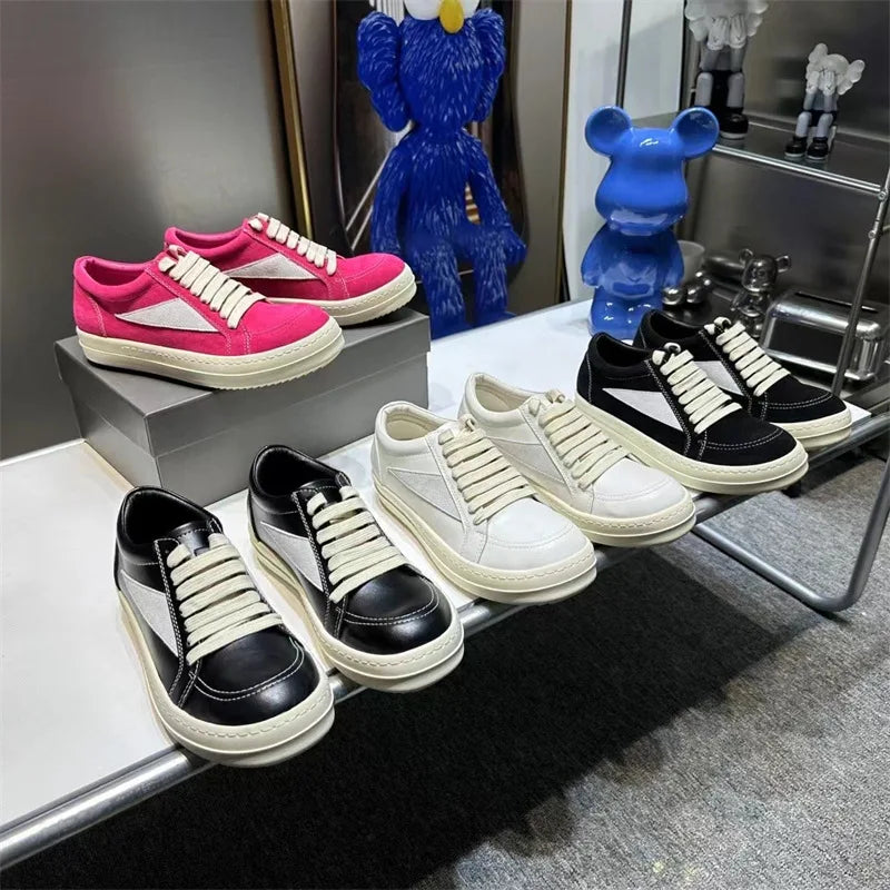 Men's Black Leather Lace-up Sneaker Casual Flat Shoe Genuine Leather Lining Lightweight Cushioned Monk Strap Style Luxury Shoes