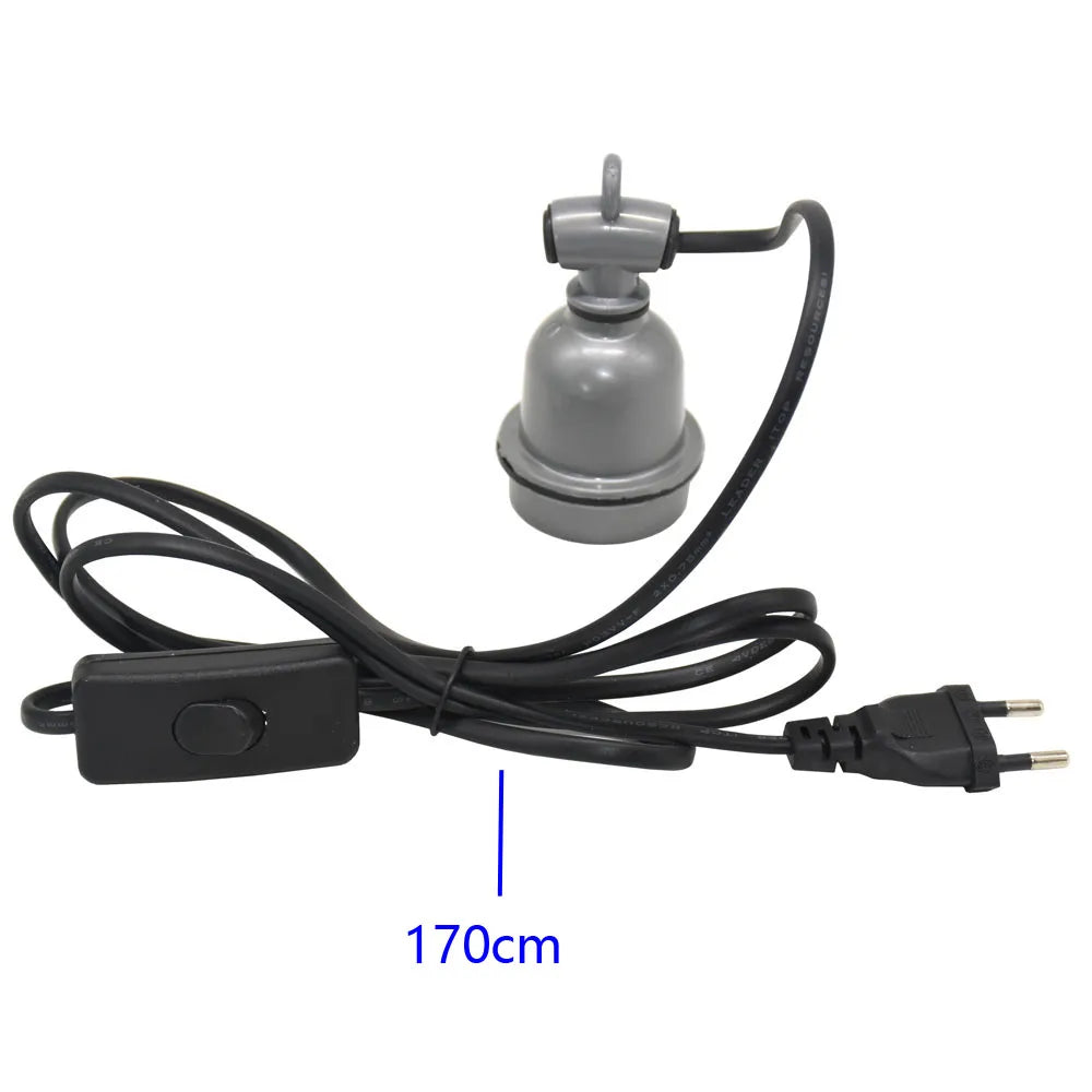 300W grey pet heating lamp with 170cm cord and switch for reptile enclosures or chicken coops to provide warmth.