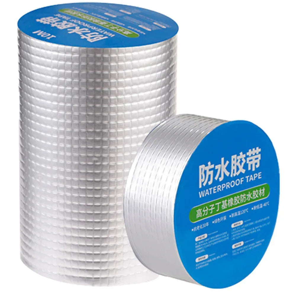 Silver waterproof roof flashing tape rolls with blue label