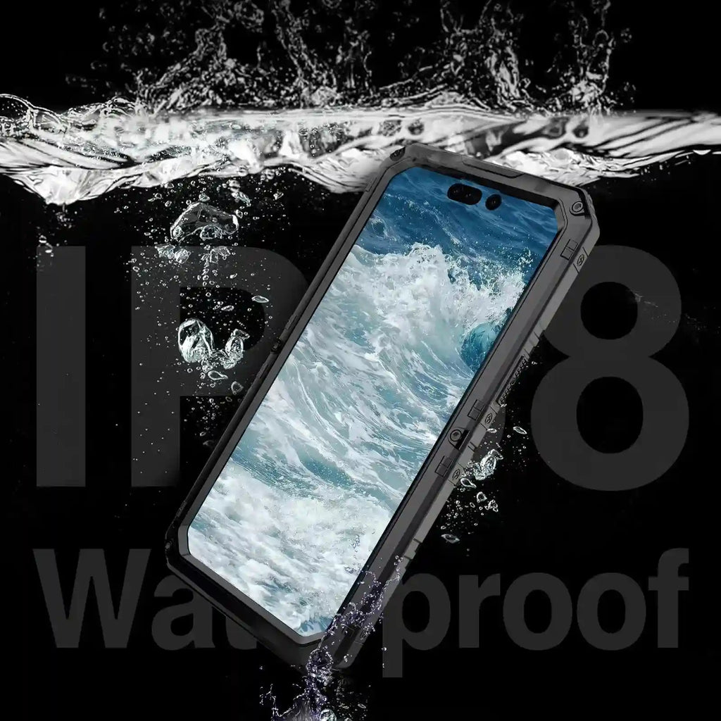 Waterproof iPhone 16 Case - Metal Armor Red Kickstand Cover Tidesmit