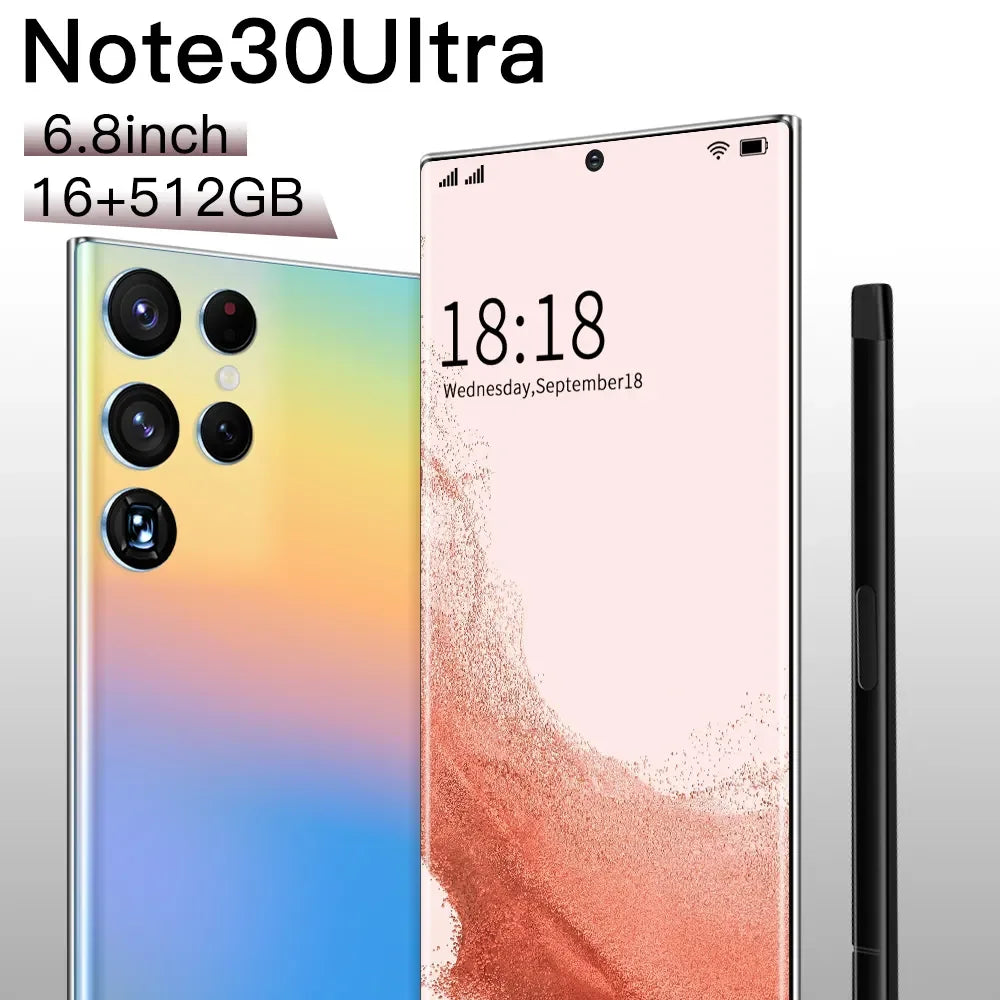 Note 30 Ultra 5G smartphone with 7.3 inch AMOLED display and high definition camera for mobile photography
