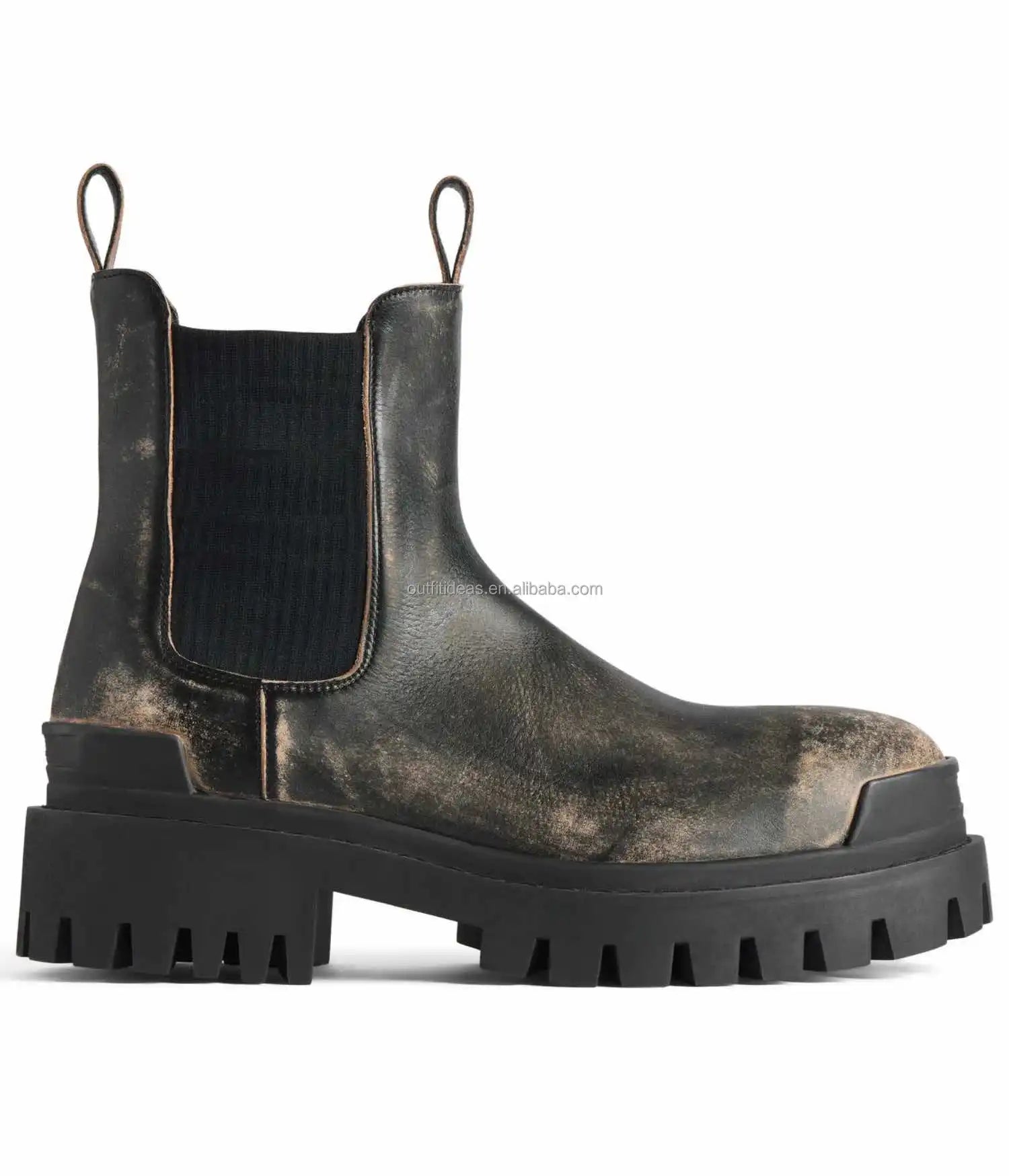 Extra Round Toe Worn-Out Effect Brown Distressed Bullskin Leather Dress Shoes Distressed Unisex Men Worn-out Strike Chelsea Boot