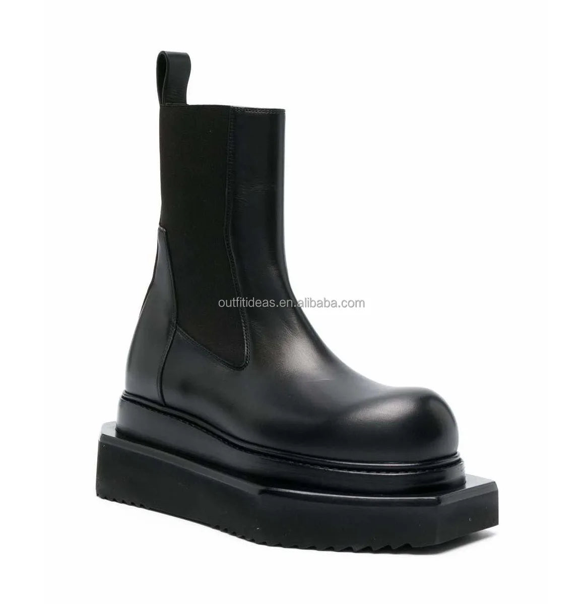 Extra Square Toe Calfskin Chelsea Boots Chunky Low Block Heel Shoes Black Santiago Over-the-knee Leather Biker Boots for Men